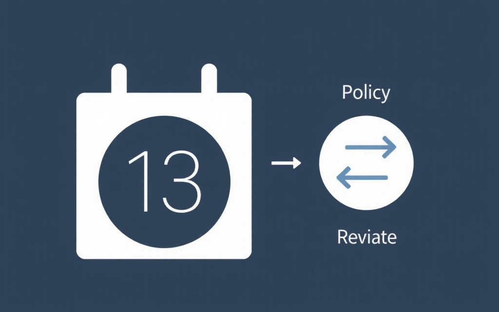 Calendrier avec une date encerclée et une icône de mise à jour, symbolisant les modifications et les révisions des politiques.